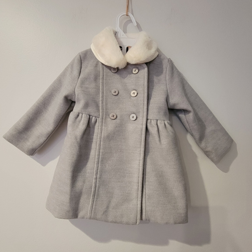 Baby B'Gosh Gray Pea Coat with Faux Fur Collar Size 12M